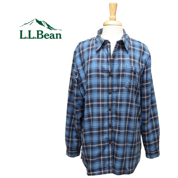 L.L. BEAN Sherpa-Lined Blue Plaid Shacket/Jacket/Shirt XL - Picture 1 of 5
